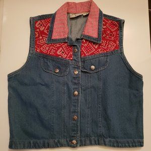 VTG Rosettes Country Denim Style Vest w/Buttons